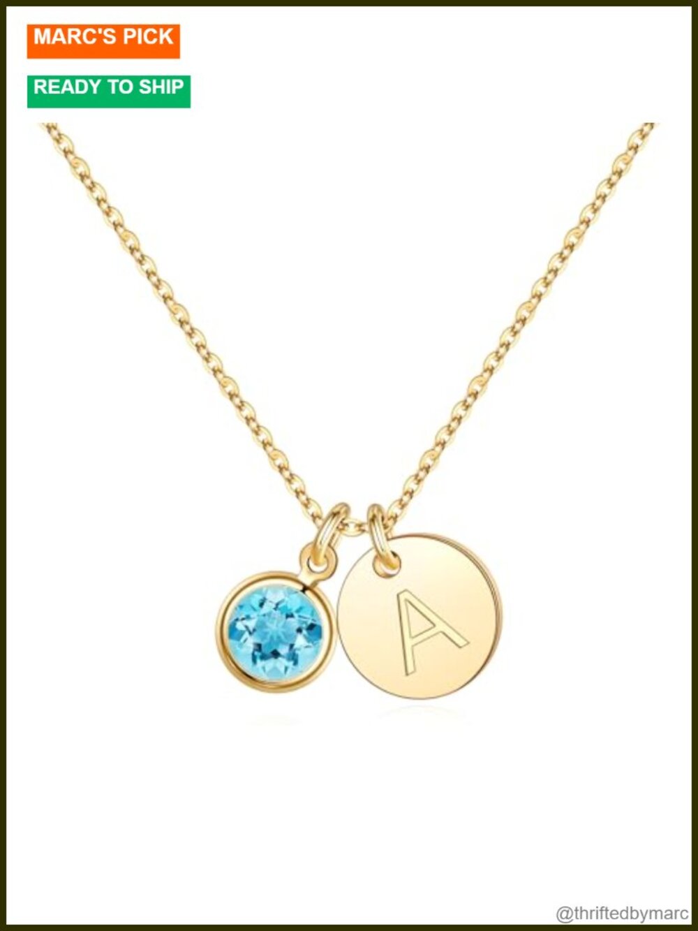 Initial Birthstone Necklace for Women, Dainty Pendant, Nickel-Free Gold Plated,